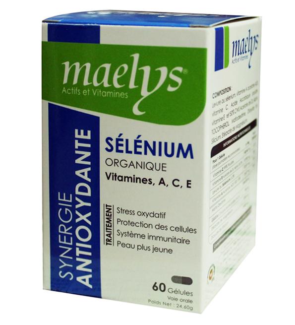 Maelys Sélénium Organique, Vitamines A, C, E - 60 Gélules pour Protection Antioxydante et Immunité